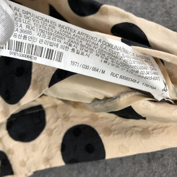 Zara Wide Leg Crop Satin Pants Womens M High Rise Beige Black Polka Dot Culotte - Picture 5 of 10